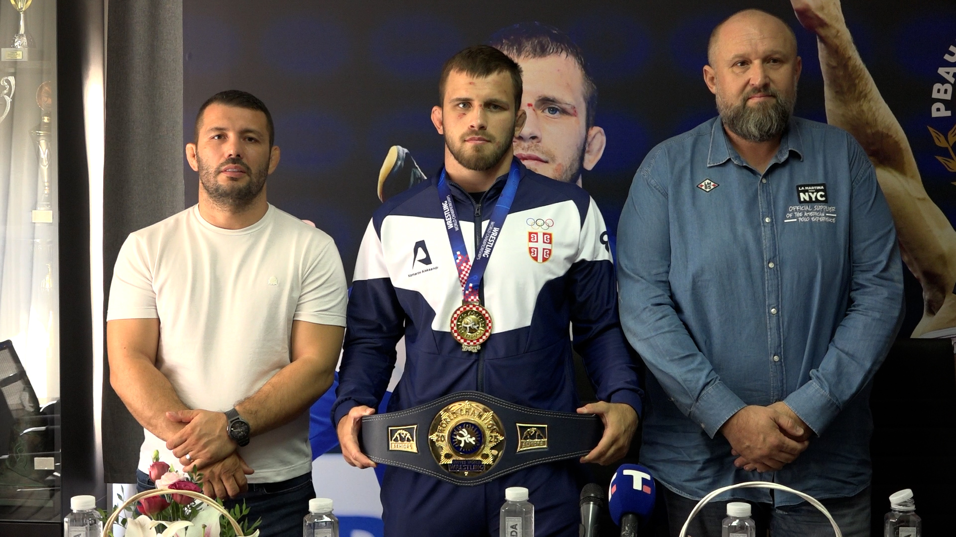 Beograd, konferencija za medije Rvackog saveza Srbije povodom zlatne medalje Aleksandra Komarova na Svetskom prvenstvu u Zagrebu, pokrivanje